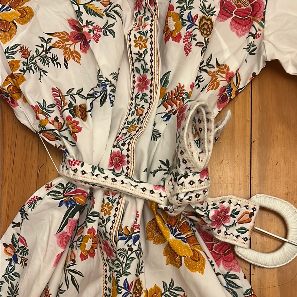FARM Rio White Floral Embroidered Mini Dress with Red, Orange, Green Accents - Picture 4 of 5